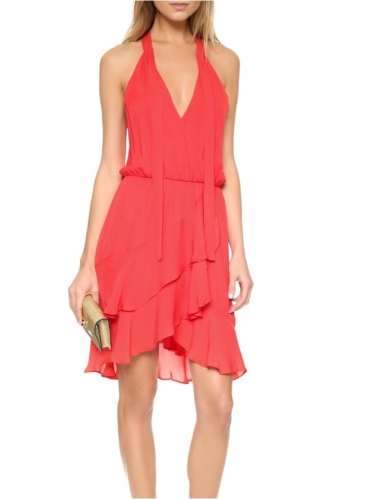 Parker Silk Red Halter High-Low Ruffle Dress